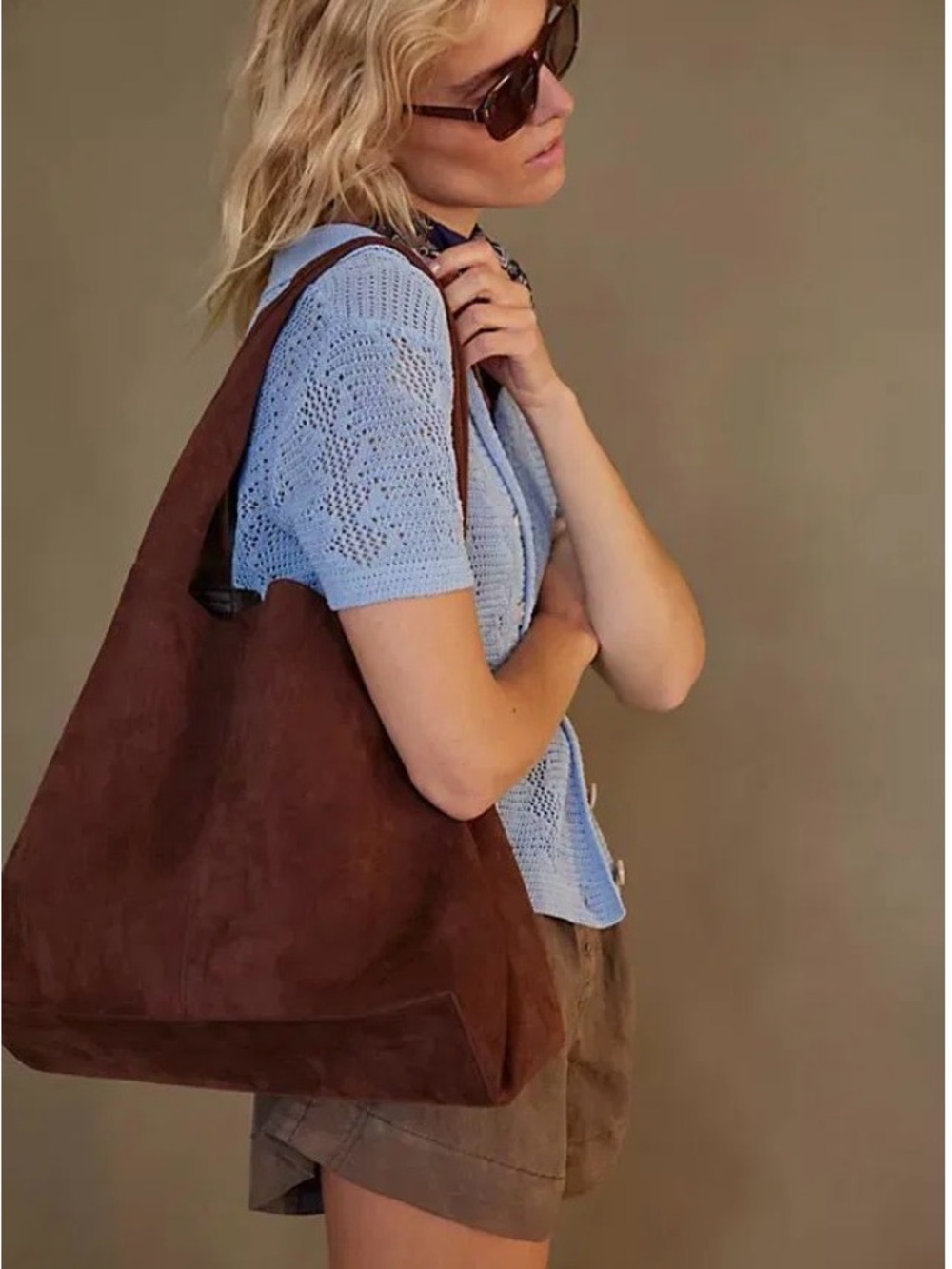 Free People Brown Vegan Suede/ Leather HUGE Reversible NWOT Roomy RemoveablPouch - Picture 6 of 6
